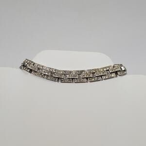 Vintage Eisenberg Ice Clear Rhinestone Silver Tone Link Bracelet  Safety Chain